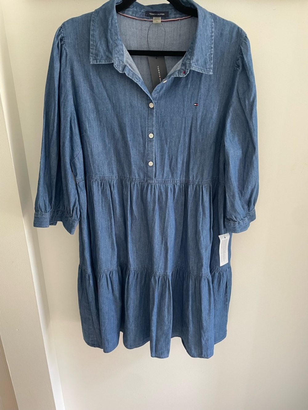 Tommy Hilfiger Blue Denim Tiered Shirt Dress